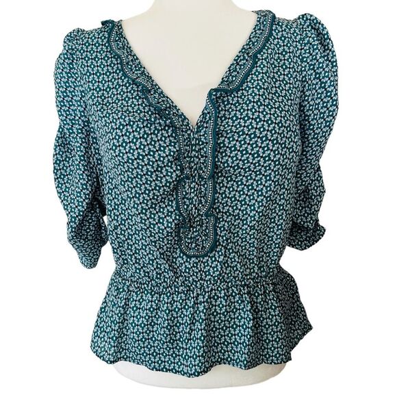 MAX STUDIO Tops Women’s Size M Blouse Green & Colored printed - Picture 1 of 9